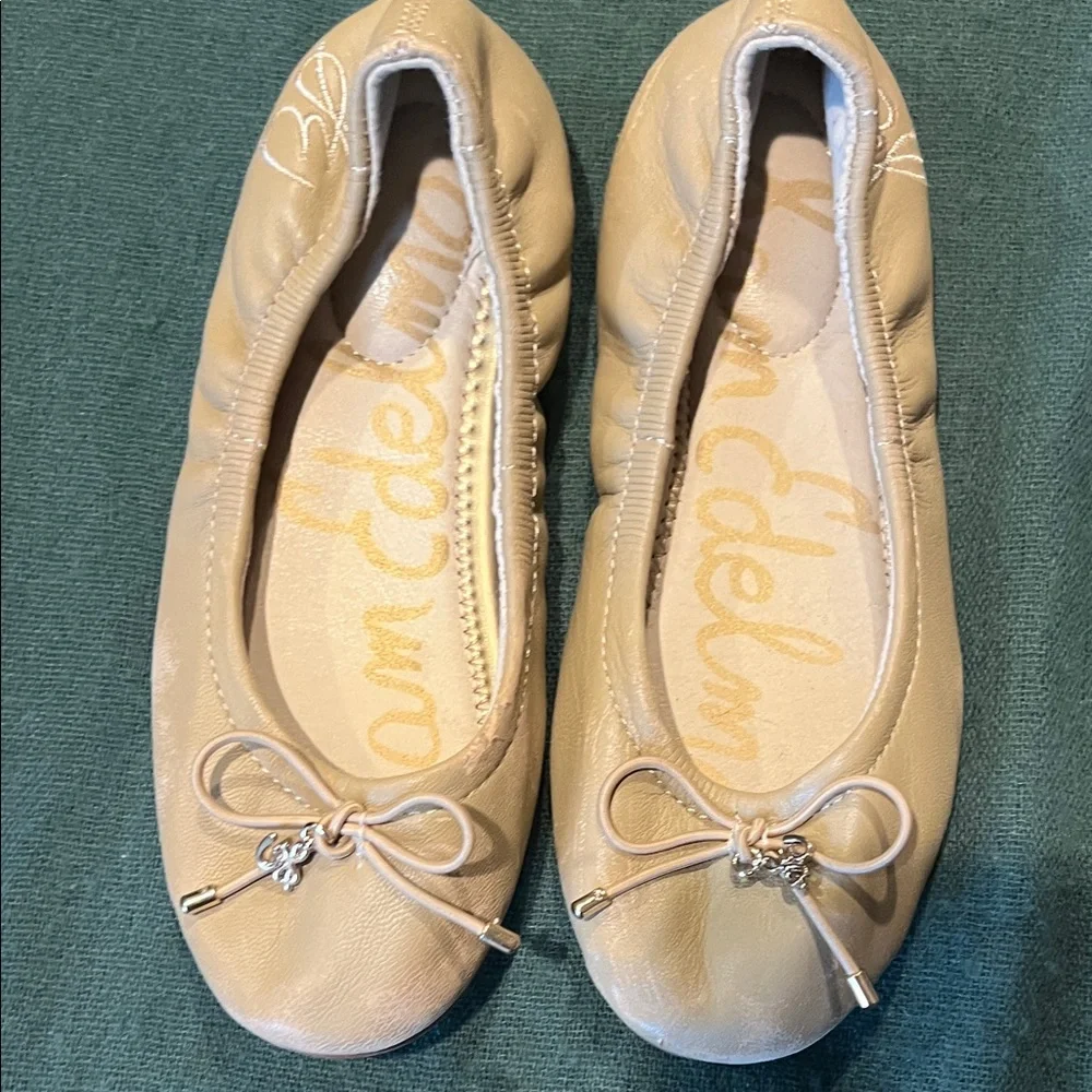 Sam Edelman Felicia (little Kids)Beige Leather Ballet Flats with Bow Accent